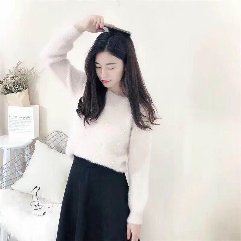 Áo len lông croptop đính hạt