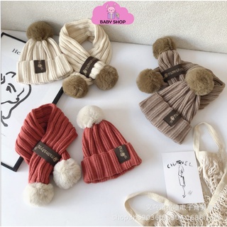 Bộ mũ kèm khăn len cho bé, set mũ khăn len siêu ấm cho bé trai gái Baby shop