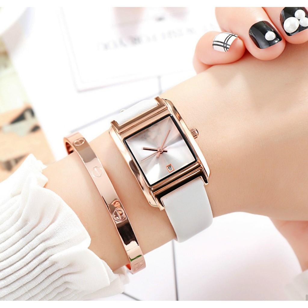 Đồng hồ nữ mặt vuông, đồng hồ đeo tay nữ dây da SKMEI thời trang trẻ trung, siêu bền, giá rẻ