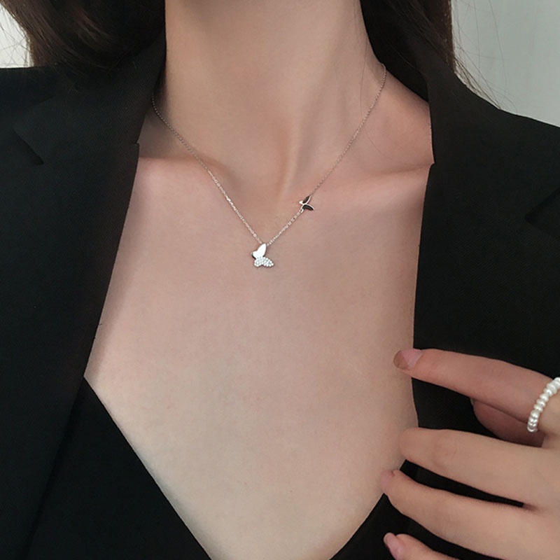 Vòng cổ Bạc s925 Mặt Hình Bướm Đính Đá Zircon Thời Trang Cho Nữ