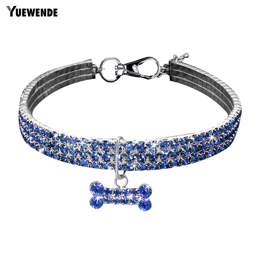 YUE ✻ Multi Row Shiny Rhinestone Bone Pendant Puppy Dog Collar Necklace Pet Supply
