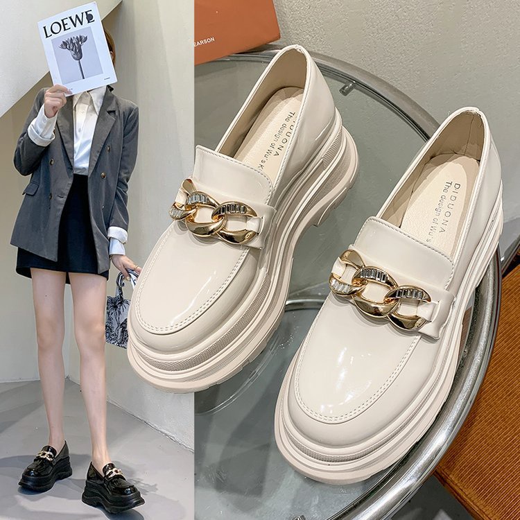 Giày Moca Loafer Ulzzang Vintage, Giày Lười Nữ Da Pu Cao Cấp Họa Tiết Móc Xích Đế Cao 5cm, Hàn Quốc - Iclassy_shoes