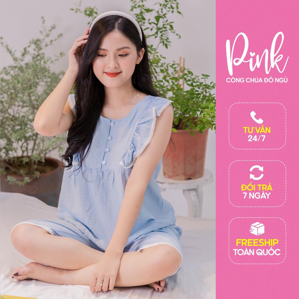 Bộ Ngủ Pijama Nữ Màu Xanh Ngọc Tay Ngắn Quần LửngChất Đũi Cao Cấp Siêu Mềm Mịn Mát Đồ Ngủ Phong Cách Dễ Thương Nữ Tính