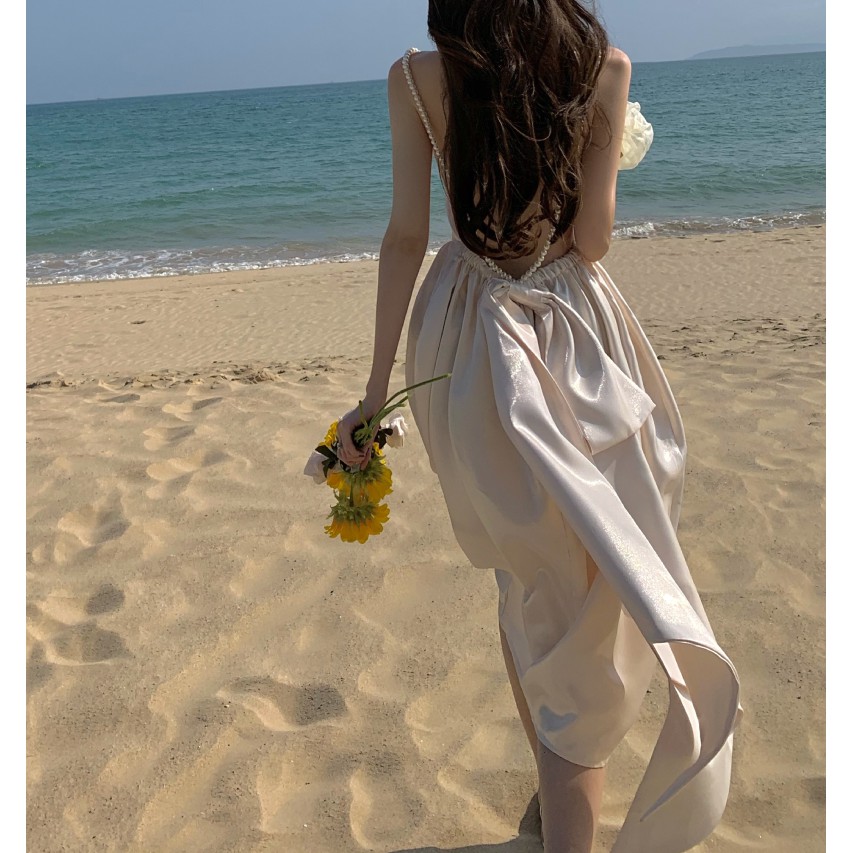 Đầm Đi Biển Hai Dây Phối Nơ Xinh Xắn Dành Cho Nữ | BigBuy360 - bigbuy360.vn