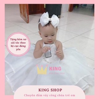 Váy công chúa yếm voan cao cấp thiết kế, đầm tặng kèm cài cho bé gái tùng phồng