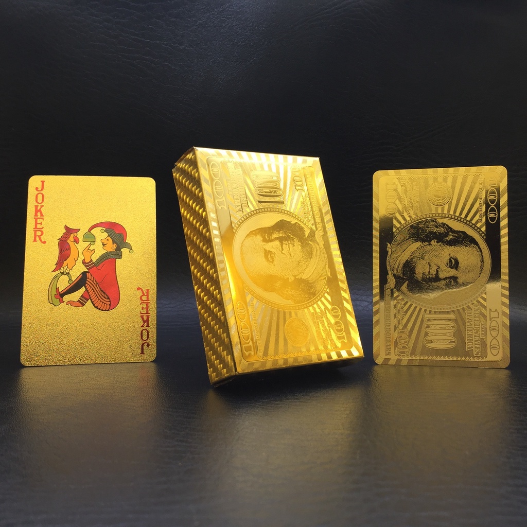 Bộ bài tây nhựa cứng cute mini đẹp mạ vàng , tú lơ khơ hình 100 euro mang nhiều tài lộc,may mắn