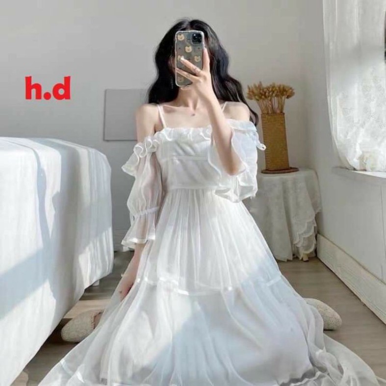 Váy công chúa trễ vai ren ulzzang; đầm dự tiệc dáng xòe ♥️Váy tiểu thư dáng dài Vintage HD