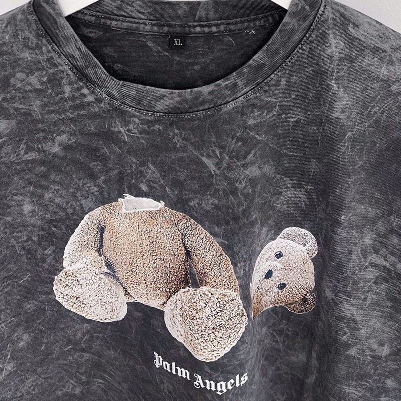 Áo phông tay lỡ loang xám đen Vân đá in kín G.g Ln