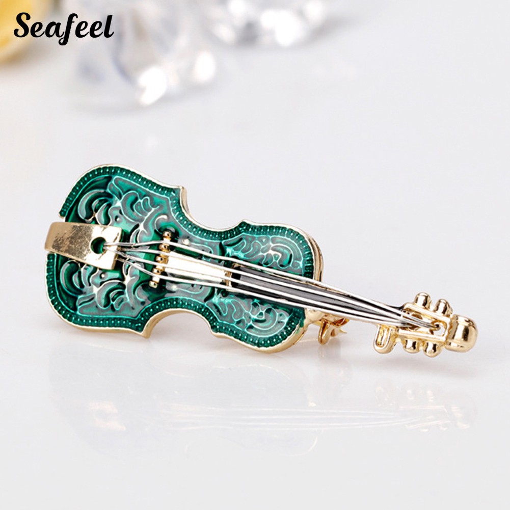 SF ✥Violin Shape Enamel Instrument Brooch Pin Corsage Suit Lapel Decoration