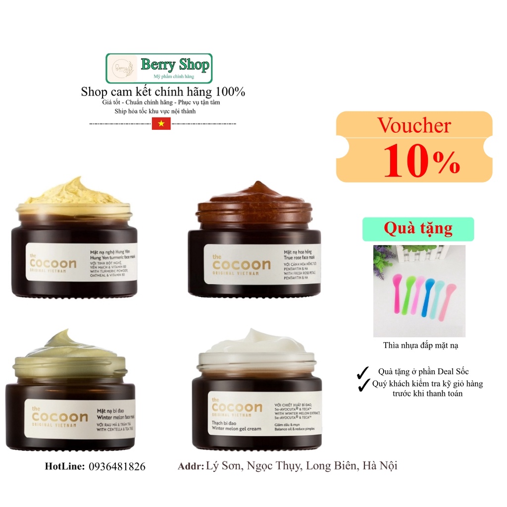 Mặt nạ Cocoon: mask bí đao , mask nghệ , mặt nạ hoa hồng &amp; thạch hoa hồng 30ml - 100ml