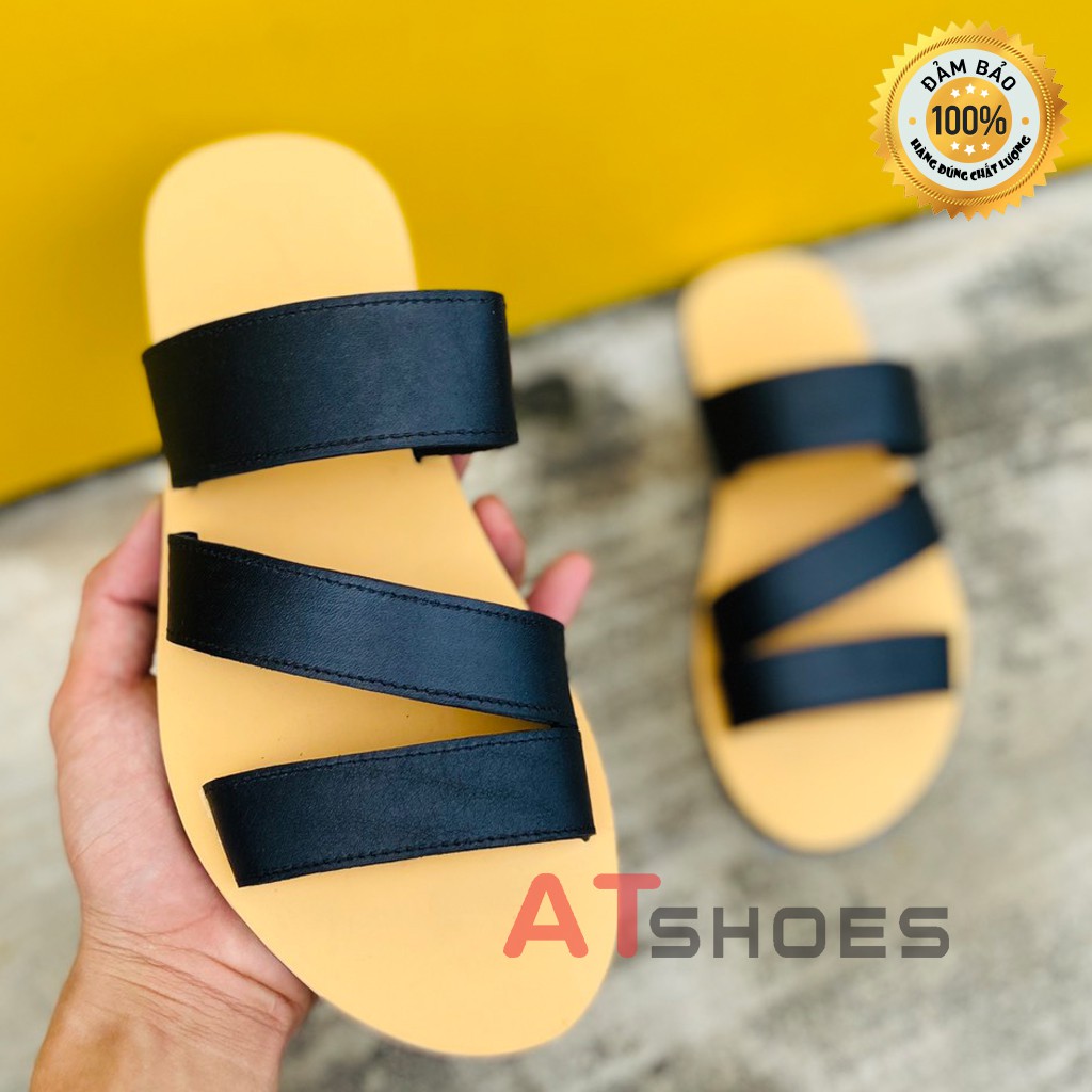 Dép Sandal Nam Atshoes Dép Da Bò Thật Đế Cao Su Chống Trơn Trượt XDSG201 (Đen - Nâu)