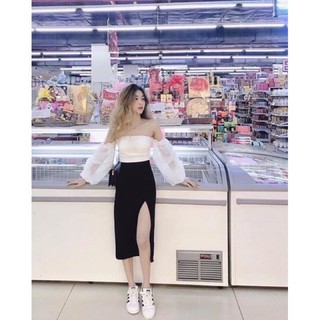 Chân váy midi xẻ tà siêu hót