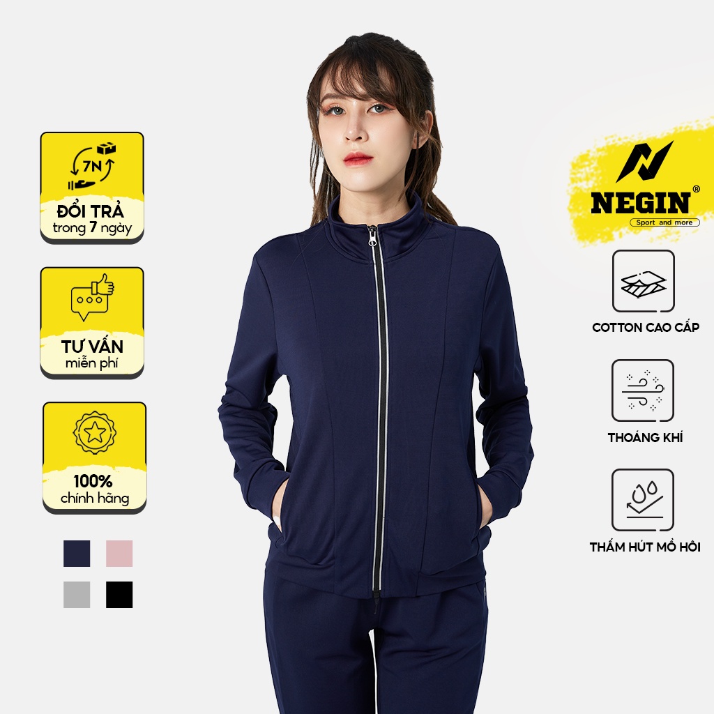 Bộ Quần Áo Nỉ Nữ NEGIN Kiểu Dáng Thể Thao Cổ Cao, Logo Phía Sau Áo Tinh Tế, Quần Có 2 Túi Sâu, Chất Nỉ Ấm Áp BNI518W
