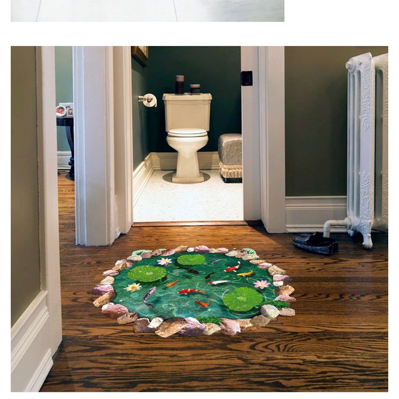 Decan dán tường 3D, tranh dán tường trang trí phòng Ao Sen Cá AY9260