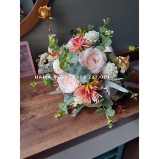 BÓ HOA CƯỚI CẦM TAY CÔ DÂU LỤA SÁP MÀU HỒNG NHẸ NHÀNG HOA CƯỚI GIÁ RẺ