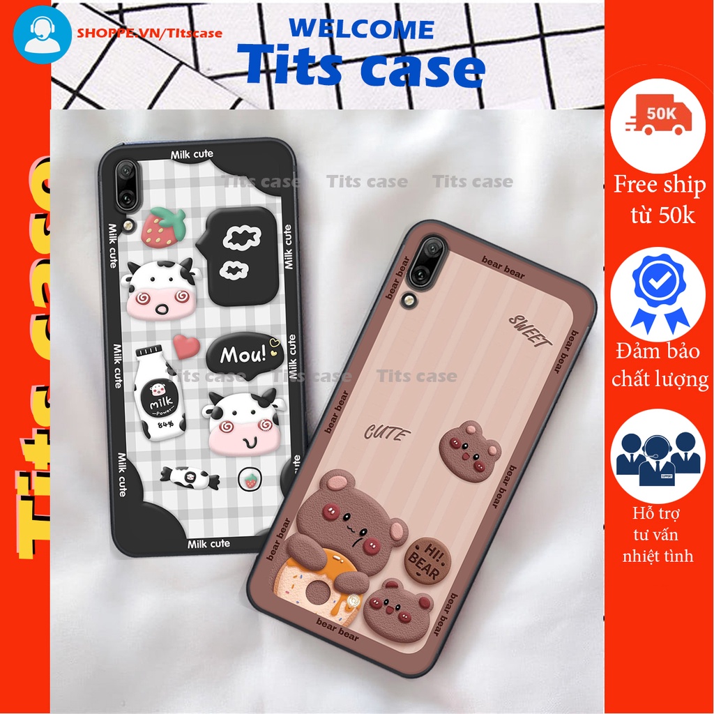 Ốp lưng Huawei Y7 PRO 2019 in hình bò sữa, gấu be@r, cute cực  ĐỈNH -  cực CHẤT-  cực COOL