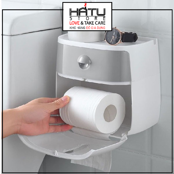 Hộp đựng giấy vệ sinh treo tường có ngăn kéo ecoco - không cần khoan vít