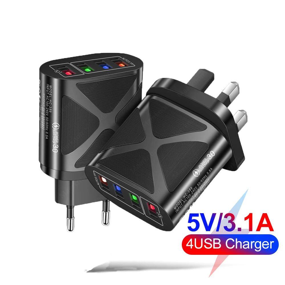 Bộ Sạc Điện Thoại Di Động 4 Cổng USB Phích Cắm US / EU / UK Chất Lượng Cao