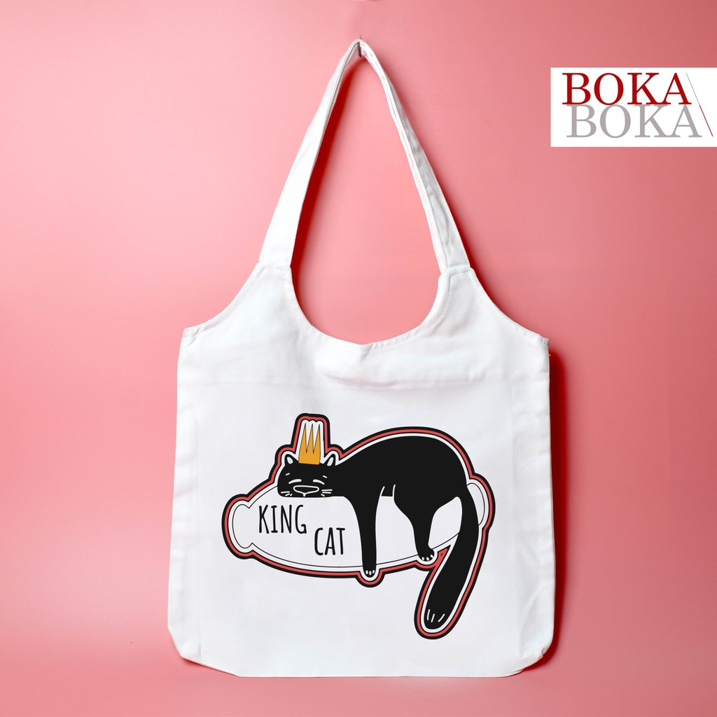 Túi Tote Vải Canvas Quai Tròn BST Hình Mèo Đen MĐ01