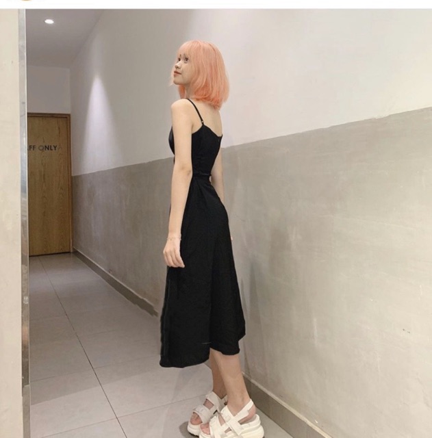 ♥️ ĐẦM MIDI ĐEN XOÈ 2 DÂY ĐAN EO ♥️ | BigBuy360 - bigbuy360.vn