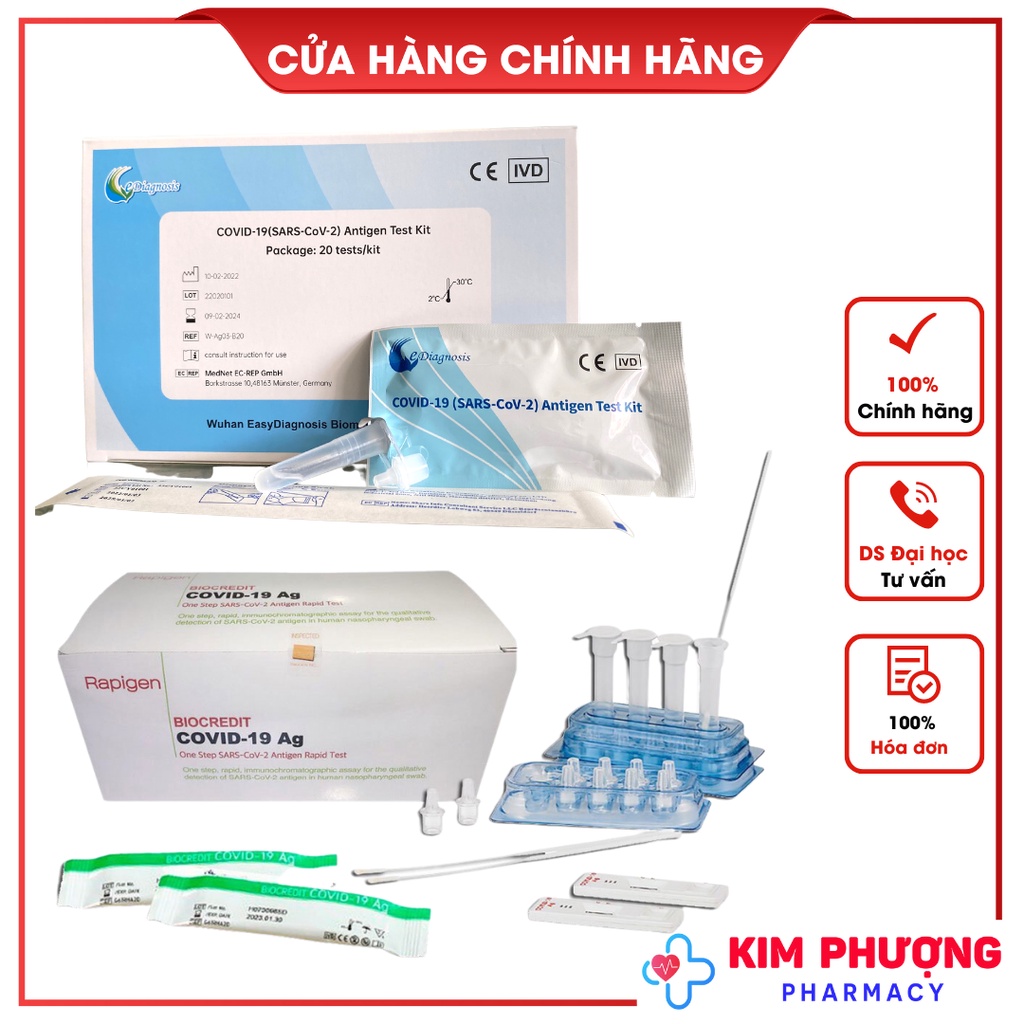 Bộ kit test nhanh covid mũi, tỵ hầu BioCredit Hàn Quốc chính hãng chính xác, xét nghiệm người lớn, trẻ em test bọt covit