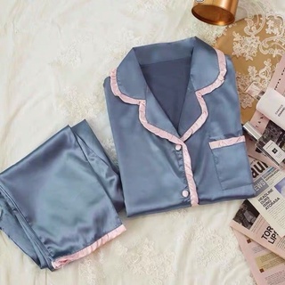 SNU652 - BỘ LỤA PYJAMA NỮ DÀI TAY VIỀN BÈO