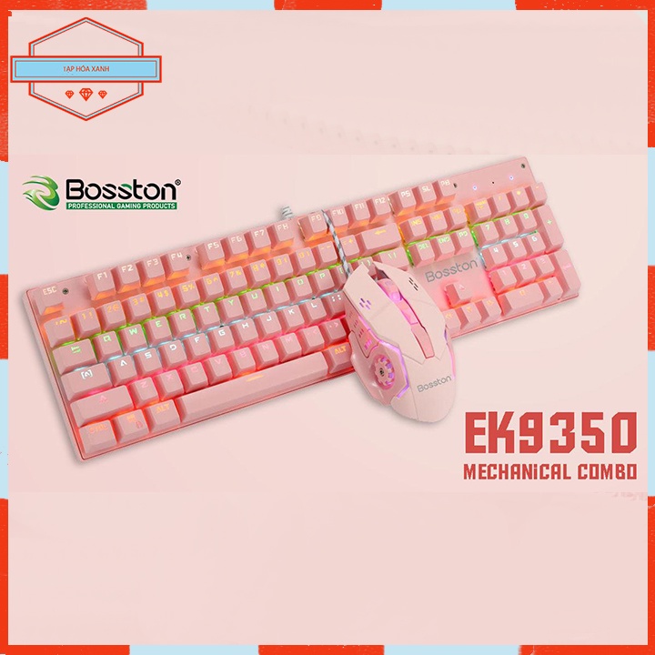 Combo Bàn Phím Chuột Máy Vi Tính Laptop Gaming Có Dây Pink EK9350 Chính Hãng Chuyên Game Có Led Màu Hồng