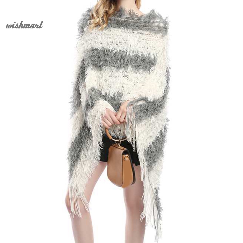 Áo Khoác Dệt Kim Kiểu Poncho Màu Sắc Tương Phản Thời Trang Cho Nữ | BigBuy360 - bigbuy360.vn