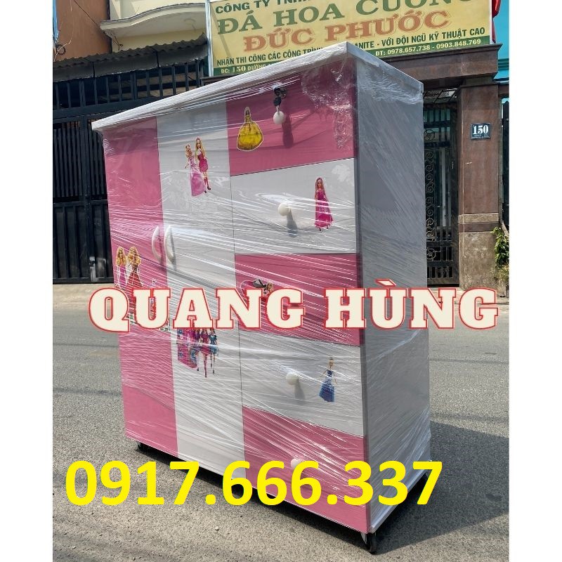 Tủ nhựa đài loan 2 cánh 5 ngăn cho bé màu hồng - tặng kèm hình dán