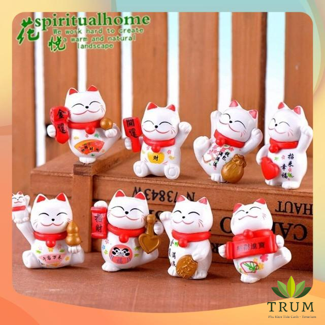Mèo Thần Tài - Phụ Kiện Trang Trí Tiểu Cảnh Sen Đá , Tiểu Cảnh Cây Phong Thủy , Terarium