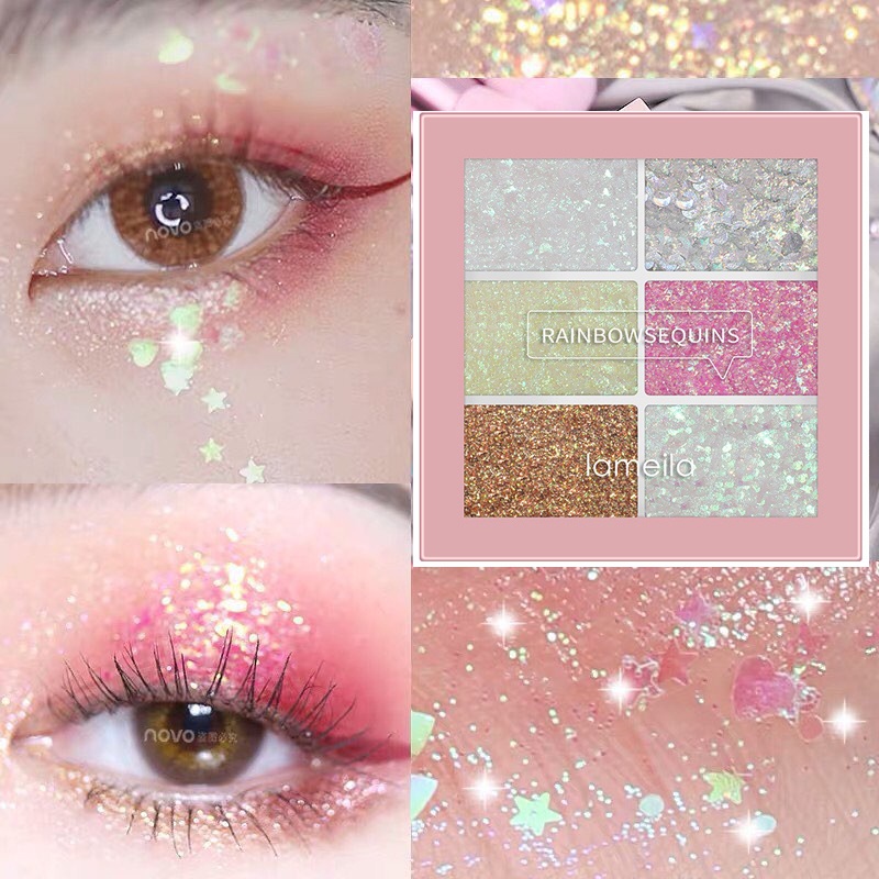 Phấn mắt 6 ô vuông Lameila ,bảng phấn mắt nhũ đẹp cho đôi mắt long lanh quyến rũ