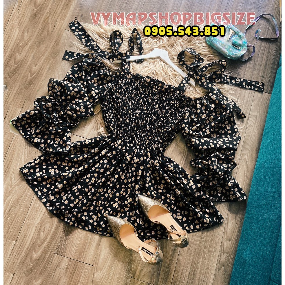 Đầm hoa cúc ulzzang tay bồng bigsize vai nơ 75-110kg
