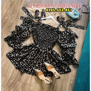 đầm hoa cúc ulzzang tay bồng bigsize vai nơ 75-110kg
