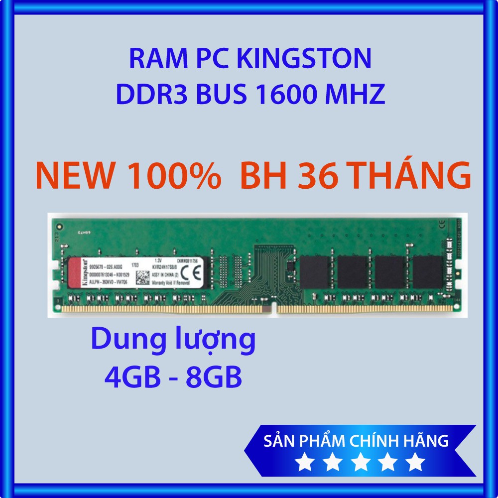 [Mã SKAMNLT7 giảm 10K đơn 0Đ] Ram PC KINGSTON Chuẩn Ram DDR3 8GB | 4GB Bus 1600 MHz, BH 36 Tháng Hàng Nhập Khẩu