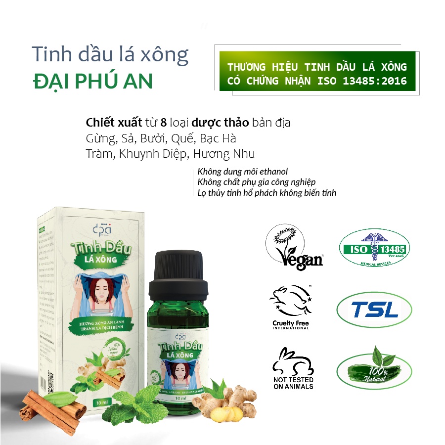 Tinh dầu lá xông giải cảm chiết xuất từ 8 loại thảo dược bản địa (C/10ml)