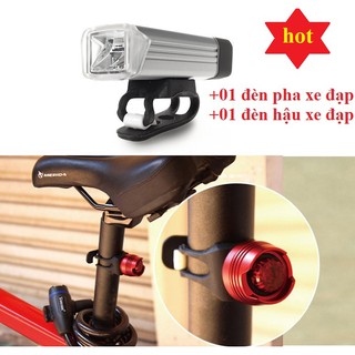 Đèn pha siêu sáng cho xe đạp+Đèn hậu móc đa năng