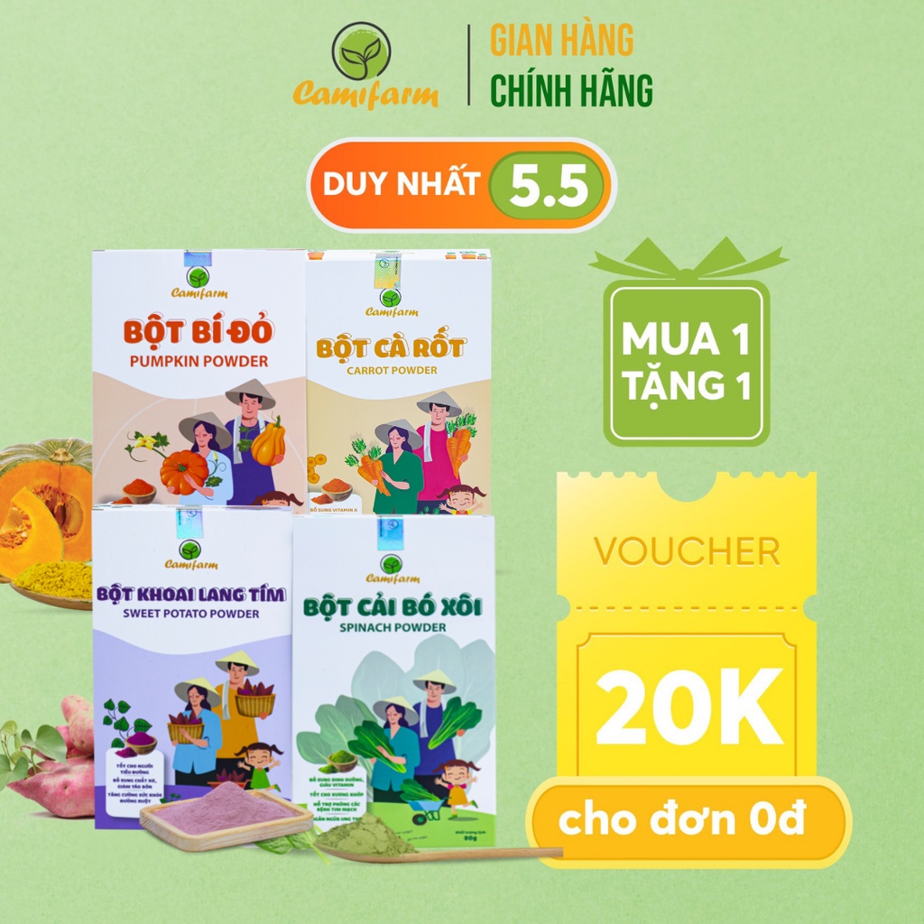 Bột Rau Củ Ăn Dặm Cho Bé CAMIFARM Nguyên Chất 100% Combo 4 hộp x 80g