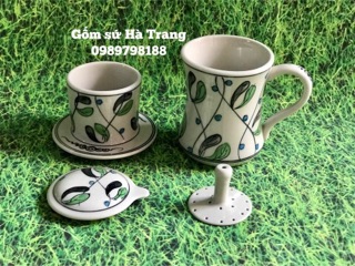 Phin pha cafe gốm sứ Bát Tràng vẽ hoa olive