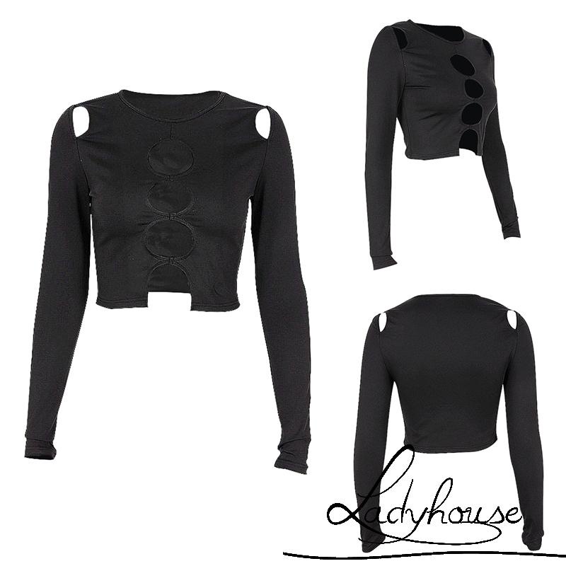 Áo Thun Croptop Tay Dài Hở Vai Màu Sắc Trơn Dành Cho Nữ