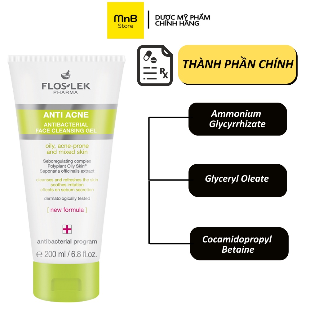Sữa rửa mặt Floslek Anti Acne Bacterial Face Cleansing Gel 200ml cho da dầu mụn - MnB Store