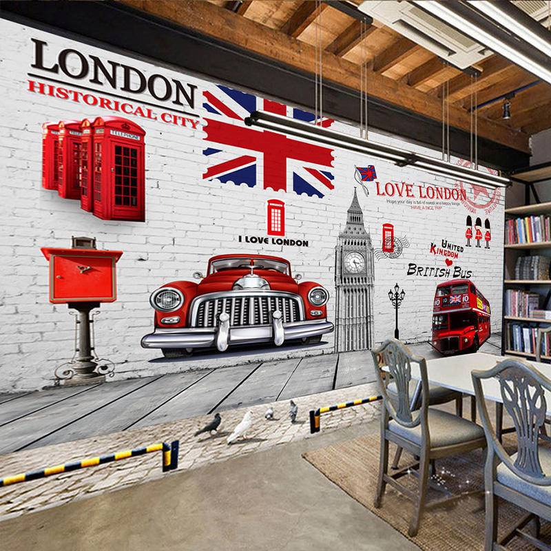 Giấy Dán Tường Giả Gạch Phong Cách London Cổ Điển Trang Trí Phông Nền Quán Cà Phê / Nhà Hàng
