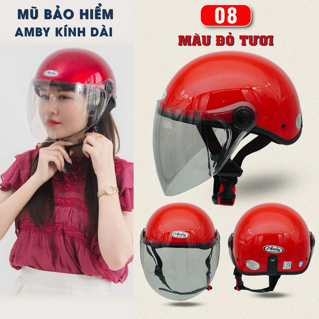 Mũ Bảo Hiểm Nửa Đầu Amby Helmet ST05, có kính dài che cả mặt, kiểu dáng thời trang cho nam và nữ - Nhiều màu