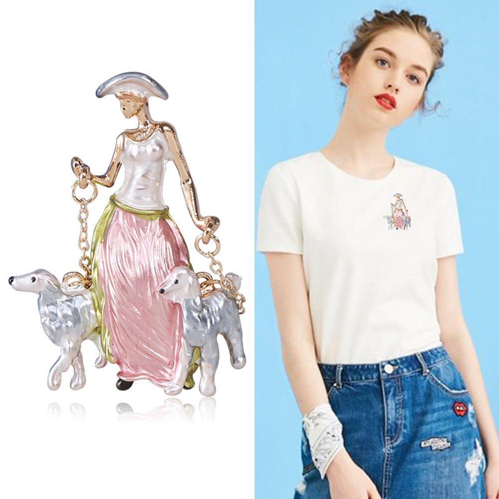 QQMALL Ghim Cài Áo Hình Hai Chú Chó Dễ Thương Dành Cho Nữ