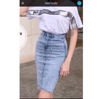 Chân váy bò dài dáng Body