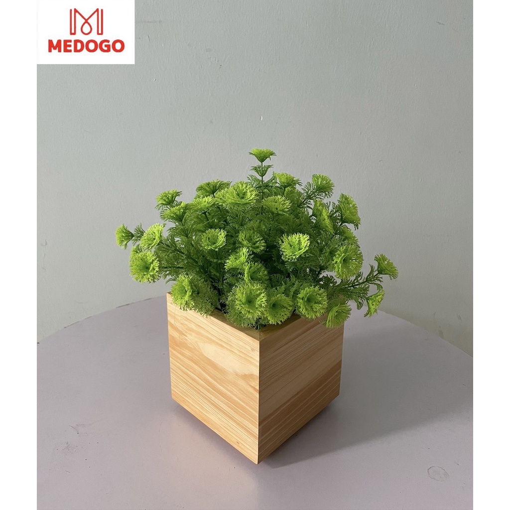 Chậu gỗ cắm hoa hình vuông để bàn MEDOGO , gỗ thông nhập khẩu chịu nước, chậu gỗ trang trí
