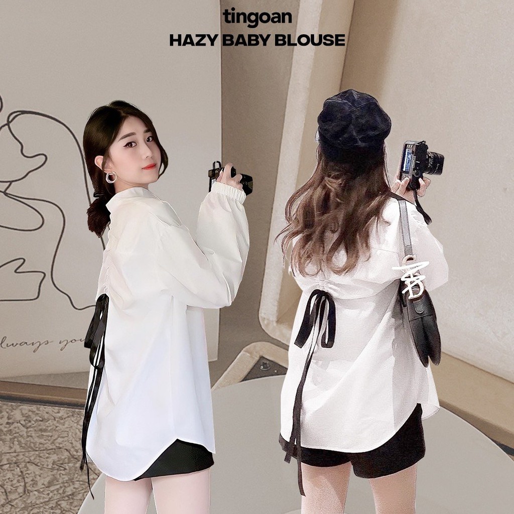 Áo sơmi cổ tàu rút dây chống nhăn trắng tingoan sài gòn HAZY BABY SHIRT/WH