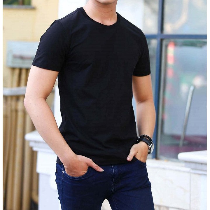 Áo Cộc Nam Đen Ngắn Tay Chất Cotton Mát Mịn Thoáng Khí Phong Cách Áo Thun Nam Áo Phông Nam