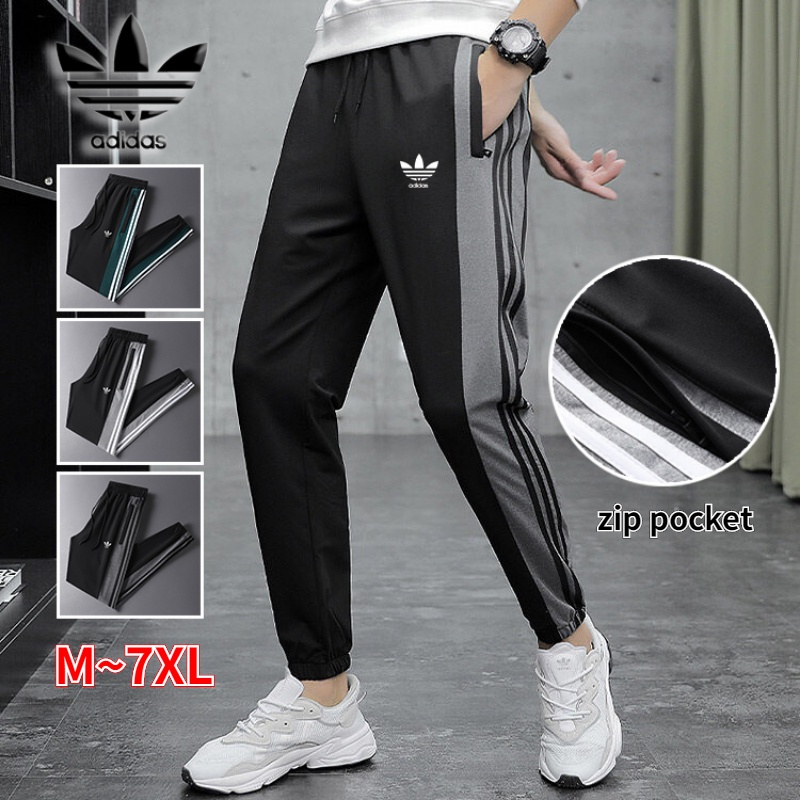 Quần jogger namThể Thao Ống Rộng 3 Sọc Bằng COTTON Plus Size M-7XL Dành Cho Nam