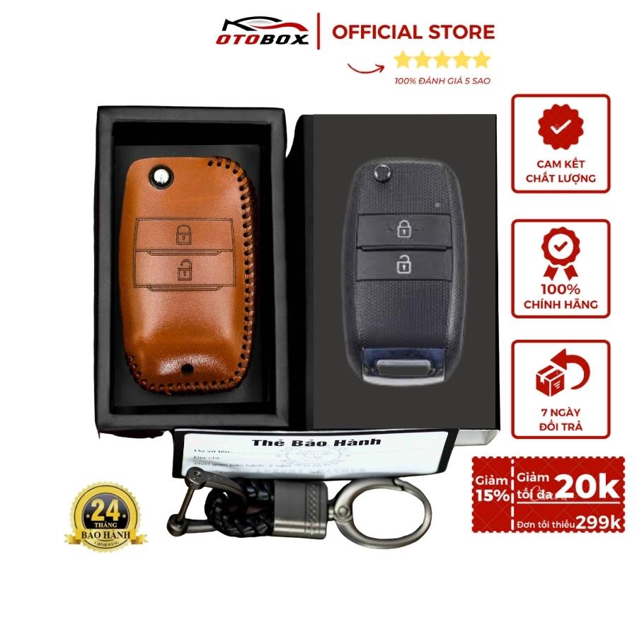 Bọc chìa khoá ô tô da thật kia morning, soluto chìa gập 2 nút, bao da chìa khoá ô tô da cao cấp chống xước OTOBOX