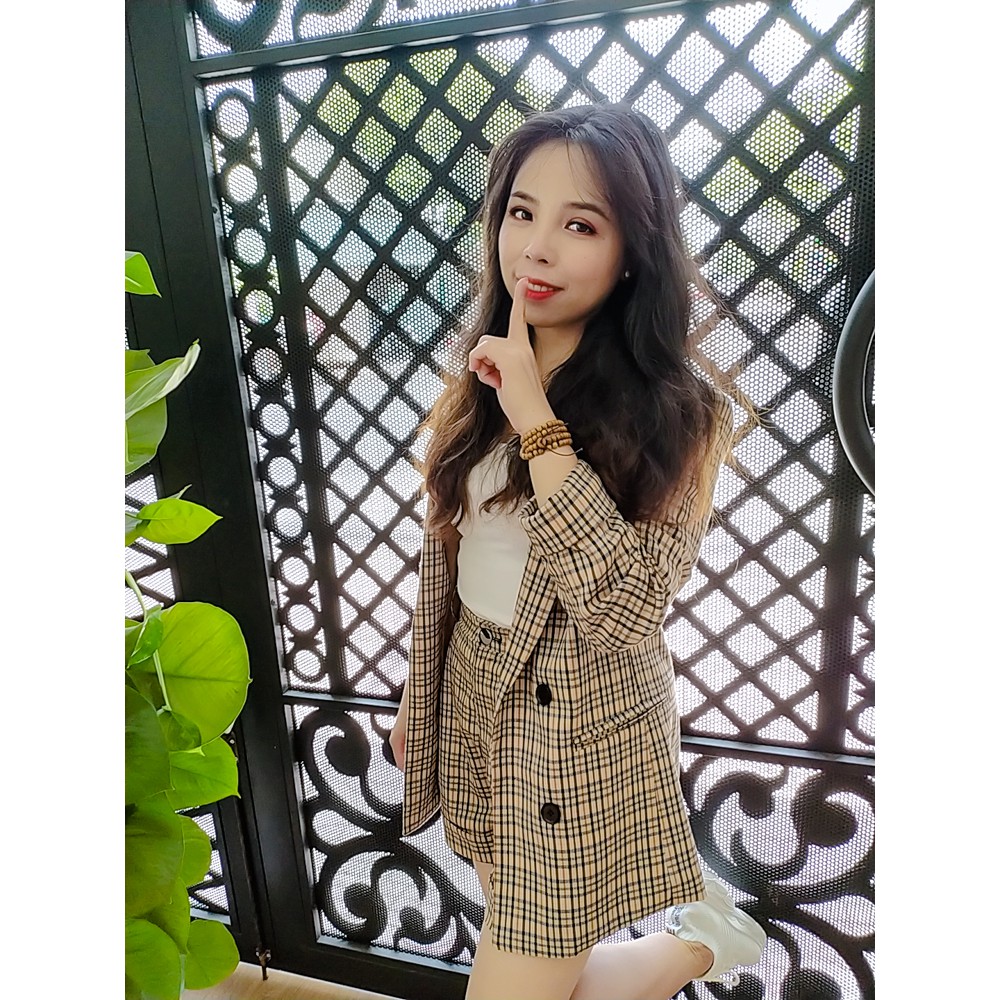 💥[ HOT TREND ]  Set Áo Blazer Sọc Caro Kẻ  Áo Vest VNXK Cao Cấp + Quần Shorts Ống Rộng Freeship - Hình & Video Tự Chụp | BigBuy360 - bigbuy360.vn